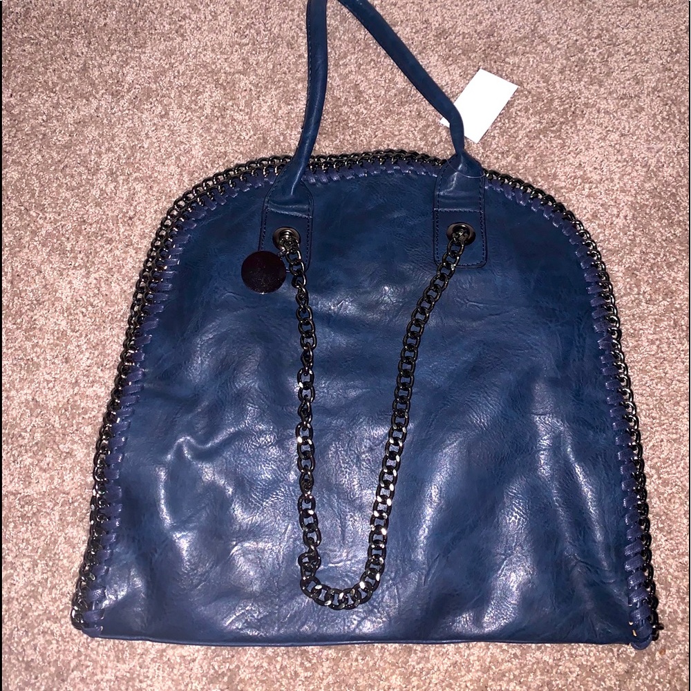 Chain detail navy tote